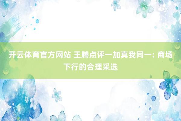 开云体育官方网站 王腾点评一加真我同一: 商场下行的合理采选