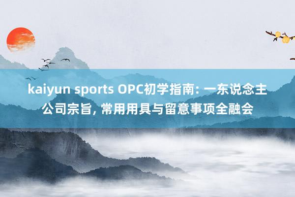 kaiyun sports OPC初学指南: 一东说念主公司宗旨, 常用用具与留意事项全融会