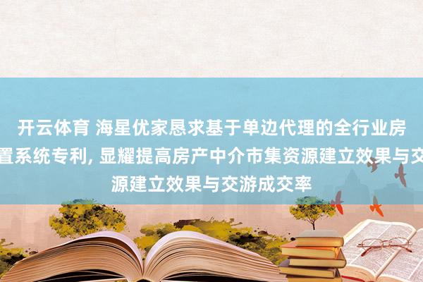 开云体育 海星优家恳求基于单边代理的全行业房源联卖措置系统专利, 显耀提高房产中介市集资源建立效果与交游成交率